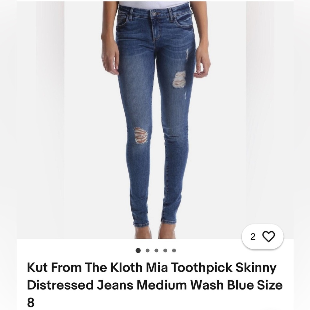 Kut From The Kloth Mia Toothpick Skinny Distressed Jeans Medium Wash Blue Size 8